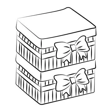 Hand drawn stack of striped gift boxes with bows doodle, festive present il.. Stock Illustration
