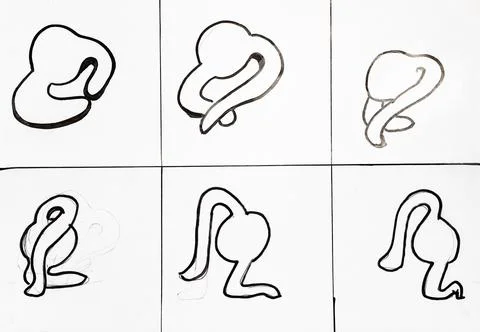 Hand-drawn stages of changes in contours of figure Stock Illustration