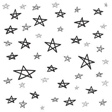 Hand drawn star pattern with ink doodles. Simple vector illustration on white Stock Illustration