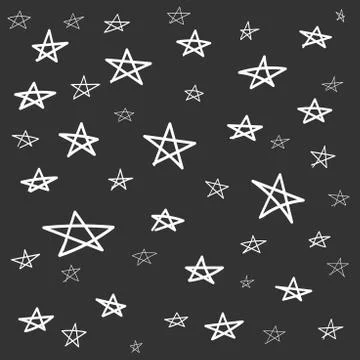 Hand drawn star pattern with ink doodles. Simple vector illustration on black Stock Illustration