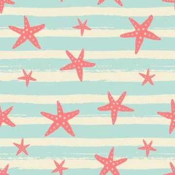 Hand Drawn Starfish Seamless Pattern Stock Illustration
