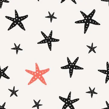 Hand Drawn Starfish Seamless Pattern Stock Illustration