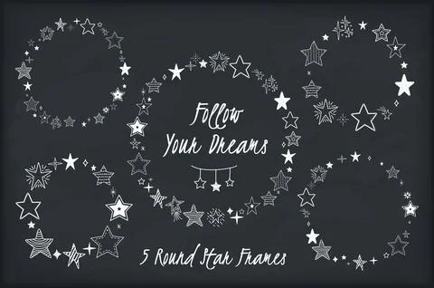 Hand Drawn Stars - Circle Frames Stock Illustration