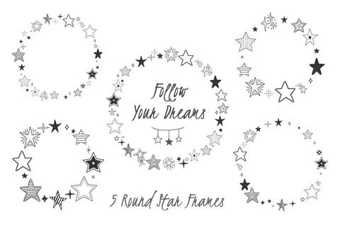Hand Drawn Stars - Circle Frames Stock Illustration