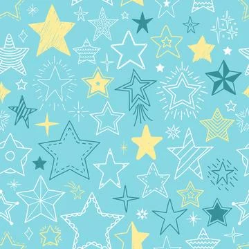 Hand Drawn Stars - Seamless Pattern Stock Illustration