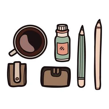 Hand Drawn stationery in flat lay style Stock Illustration