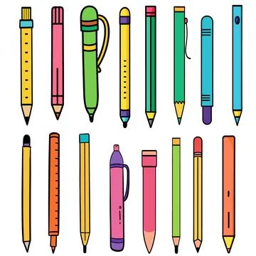 Hand drawn stationery set. Set of school accessories and supplies. Stock Illustration