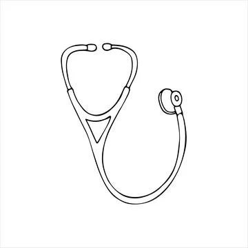 Hand-Drawn Stethoscope. Vector outline stethoscope in doodle style. Medical.. Stock Illustration