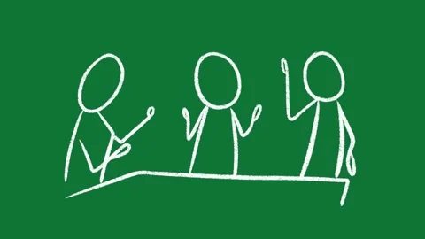 Hand-Drawn Stick Figure People Group 2D Animation on Green Screen Stockbeeldmateriaal 334608949