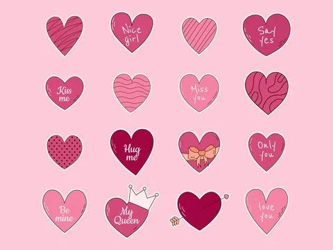 Hand drawn sticker set of hearts for Valentine day. Design elements for pos.. Stock Illustration