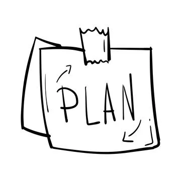 Hand drawn sticker with the word plan icon in doodle style isolated Illustrazione stock