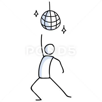 Hand drawn stickman 70s disco dancer concept. Simple outline ballerina ...