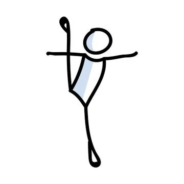 Hand drawn stickman ballet dancer jump concept. Simple outline ballerina figure Stock Illustration