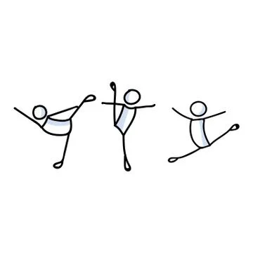 Hand drawn stickman ballet dancer set concept. Simple outline ballerina figure Stock Illustration