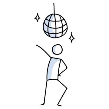 Hand drawn stickman disco dancer with ball concept. Simple outline ballerina Stock Illustration