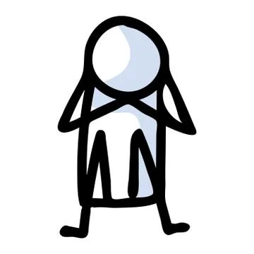 Hand drawn stickman sad crying concept. Simple outline mental health doodle icon Stock Illustration