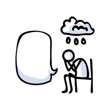 Hand drawn stickman sad crying concept with speech bubble. Simple outline mental Stock Illustration