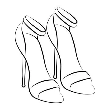 Hand drawn stiletto high heel shoes doodle with ankle strap, feminine fashi.. Stock Illustration