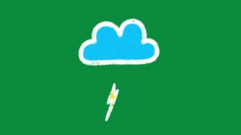 Hand Drawn Storm Cloud Lightning Rain 2D Animation Green Screen Stock Footage 334579393