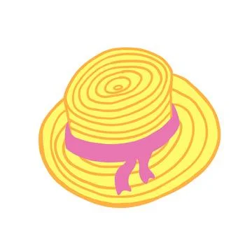 Hand drawn straw hat in cartoon style Stock Illustration