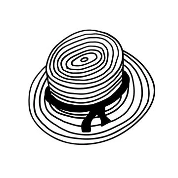 Hand drawn straw hat in outline doodle style Stock Illustration