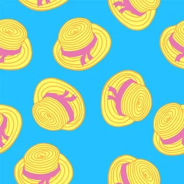 Hand drawn straw hat seamless pattern in cartoon style Stock Illustration