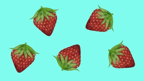Hand Drawn Strawberries On Blue Background. 1080p, 30fps. Stock Footage 97187772