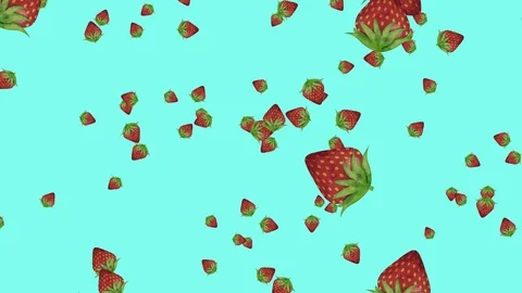 Hand Drawn Strawberries On Blue Background. Seamless Loop Stock Footage 97197310