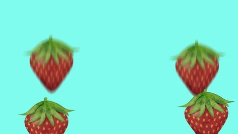 Hand Drawn Strawberries On Blue Background. 1080p, 30fps. Stock Footage 97199281