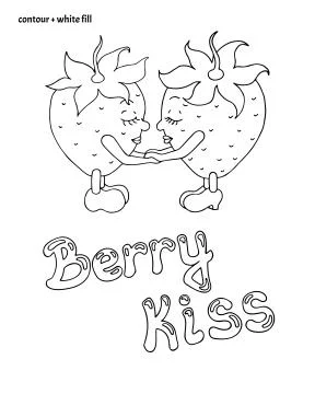 Hand drawn strawberries holding hands with handwritten inscription "Berry kiss" Stock Illustration