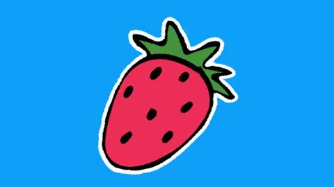 Hand Drawn Strawberry Animation Blue Background Red Berry Fruit Doodle Motion 스톡 동영상 334579384