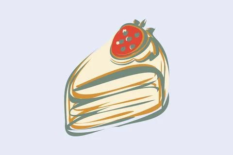 Hand drawn strawberry cake slice vector with cream. Stock Illustration