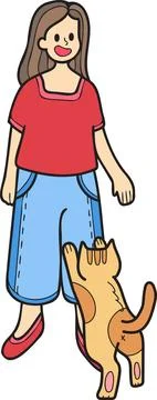 Hand Drawn striped cat begging owner illustration in doodle style Stock Illustration