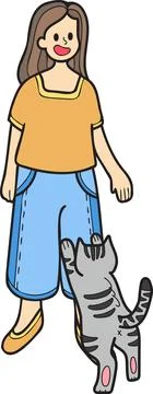 Hand Drawn striped cat begging owner illustration in doodle style Stock Illustration