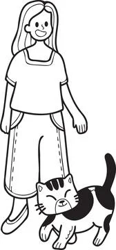 Hand Drawn striped cat begging owner illustration in doodle style Stock Illustration