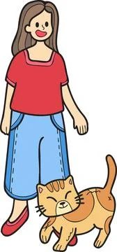 Hand Drawn striped cat begging owner illustration in doodle style Stock Illustration