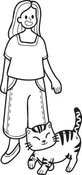 Hand Drawn striped cat begging owner illustration in doodle style Stock Illustration