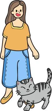Hand Drawn striped cat begging owner illustration in doodle style Stock Illustration