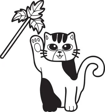 Hand Drawn striped cat playing with toys illustration in doodle style イラスト素材