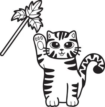 Hand Drawn striped cat playing with toys illustration in doodle style イラスト素材