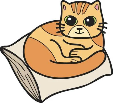 Hand Drawn striped cat sleeping on pillow illustration in doodle style Stock Illustration