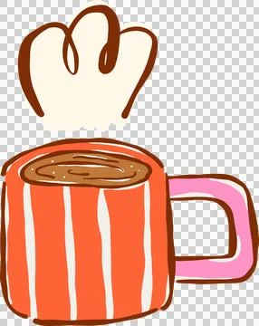 Hand drawn Striped Mug of Hot Streaming Coffee Illustration Stock Illustration