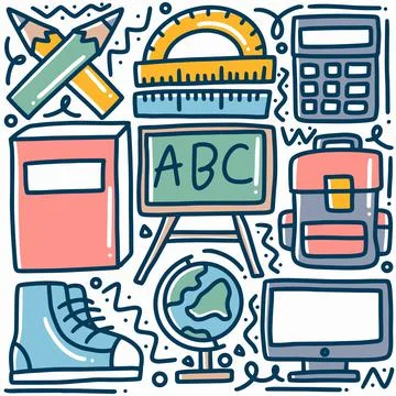 Hand drawn study doodle set Stock Illustration