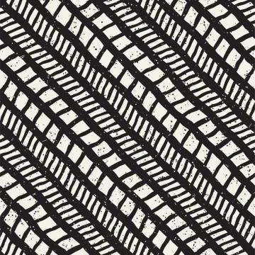 Hand drawn style seamless pattern. Abstract geometric tiling background in bl Stock Illustration