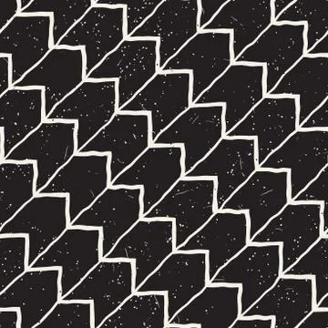 Hand drawn style seamless pattern. Abstract geometric tiling background in bl Stock Illustration