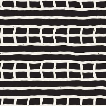 Hand drawn style seamless pattern. Abstract geometric tiling background in black Stock Illustration