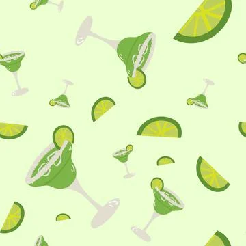 Hand drawn style of vector Illustraction of margarita cocktail and lime. Stock Illustration