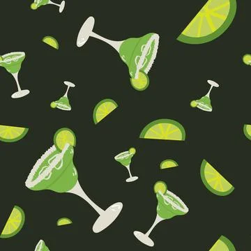 Hand drawn style of vector Illustraction of margarita cocktail and lime. Stock Illustration