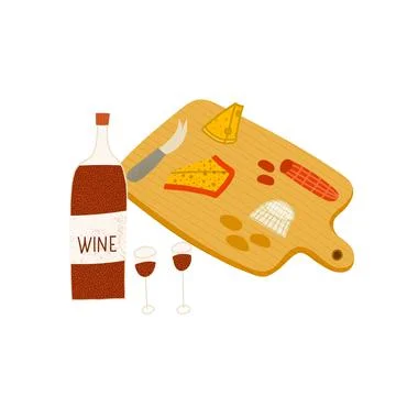 Hand drawn style vector illustration set of various cheeses and wooden cheese Stock Illustration