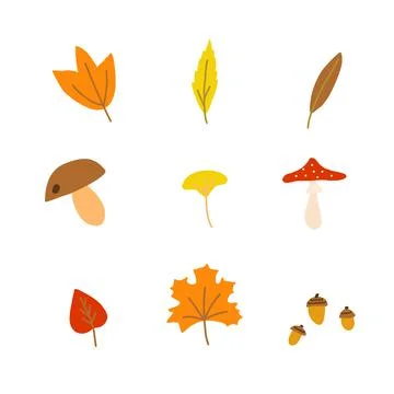 Hand drawn style vector illustration set of fall forest nature elements such as 스톡 일러스트